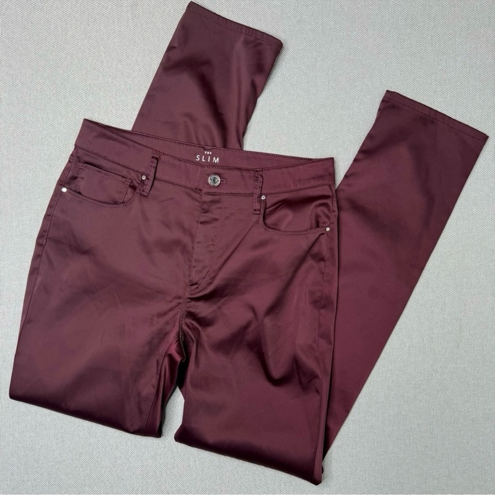 WHBM The Slim Satin Trousers Dress Pants Wine Maroon Burgundy Size 12 Merlot
